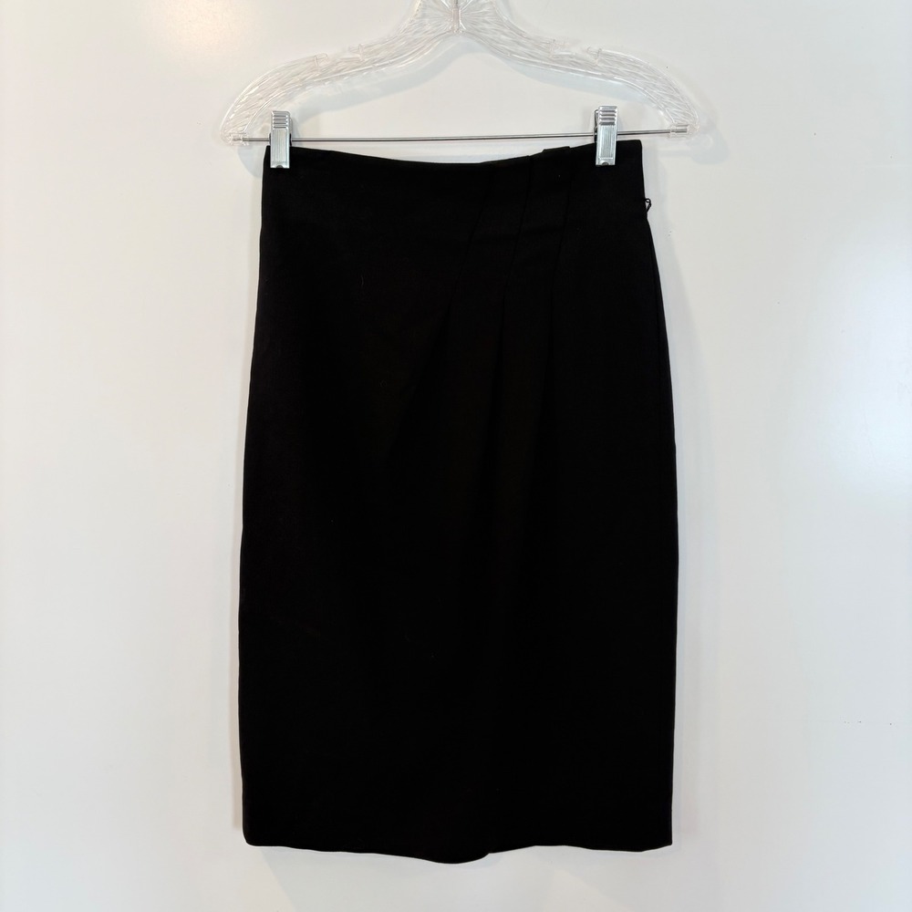Magaschoni Collection Black Wool Blend Pleated Pencil Skirt Career Womens Size 2